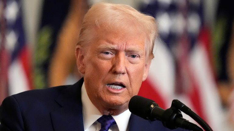 President Donald Trump speaks before signing the Laken Riley Act in the East Room of the White House, Wednesday, Jan. 29, 2025, in Washington. (AP Photo/Alex Brandon)