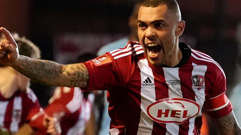 Josh Magennis celebrates scoring against Nottingham Forest