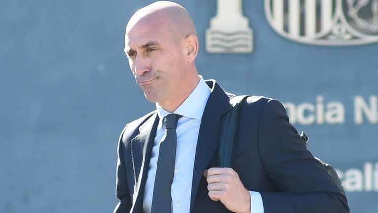 Former Spain FA Luis Rubiales, pictured outside the court where he is on trial for sexual assault and coercion against Jennifer Hermoso