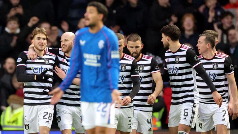 Seb Drozd celebrates after giving Queen's Park a shock lead against Rangers