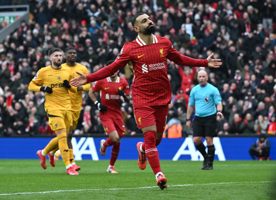 Mohamed Salah celebrating a goal.