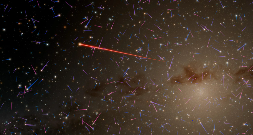 a red streak among a dense field of white stars