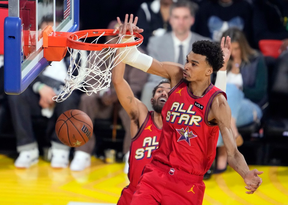 Victor Wembanyama dunking during the NBA All-Star Game.