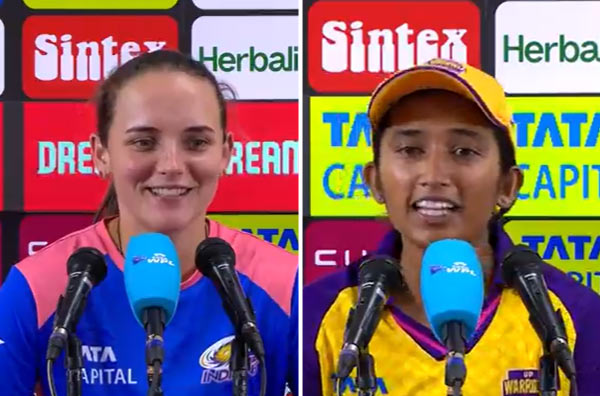 What did MI's Amelia Kerr and UP Warriorz's Dinesh Vrinda share in the post-game presser?