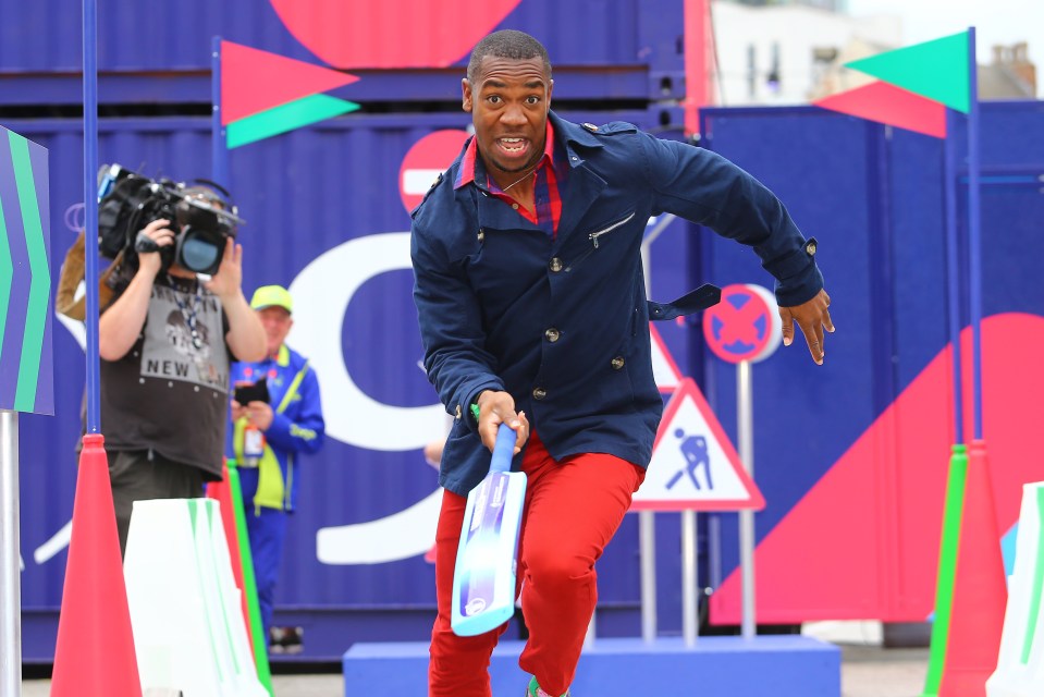 Yohan Blake participating in a street race at a cricket World Cup fanzone.