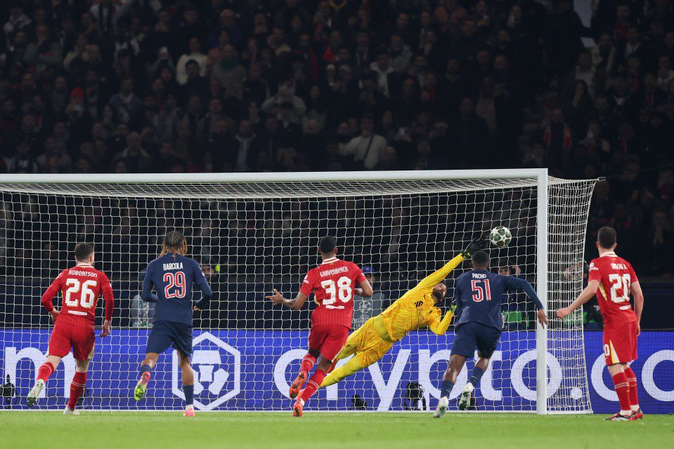 Alisson repeatedly thwarted PSG with a string of acrobatic saves