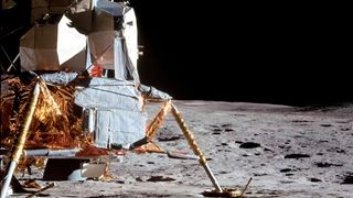 Apollo moon lander on the surface of the moon.