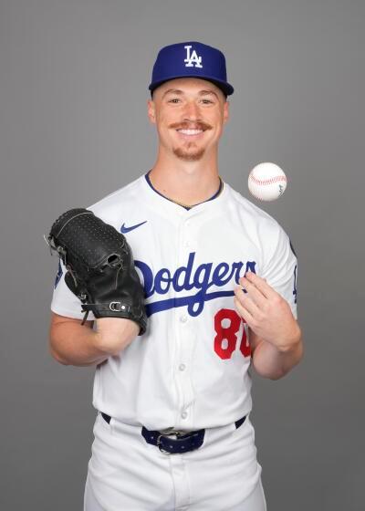 Dodgers pitcher Jack Dreyer at 2025 media day at Camelback Ranch on Feb. 18.