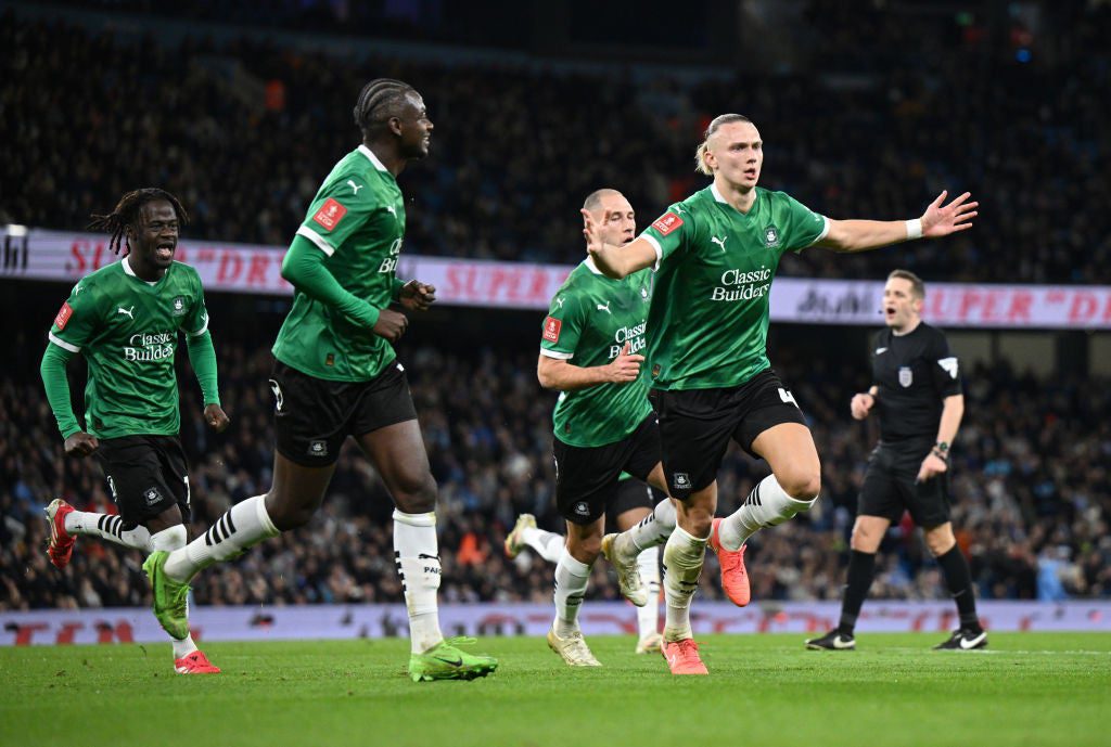 Maksym Talovierov celebrates giving Plymouth the lead