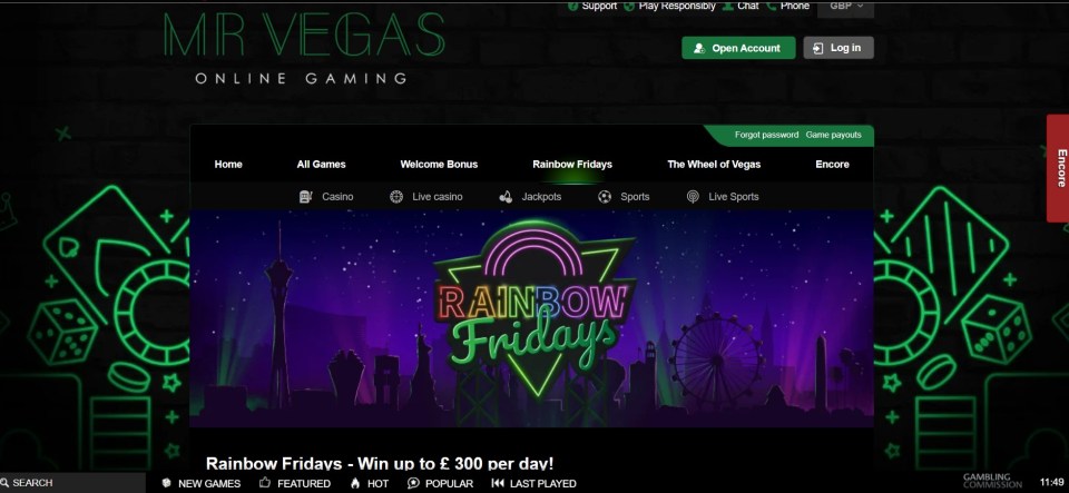 Mr Vegas online casino Rainbow Fridays promotion.