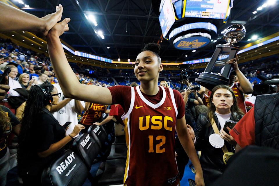 POY frontrunner JuJu Watkins scored 30 points in the win. (Ric Tapia/Getty Images)