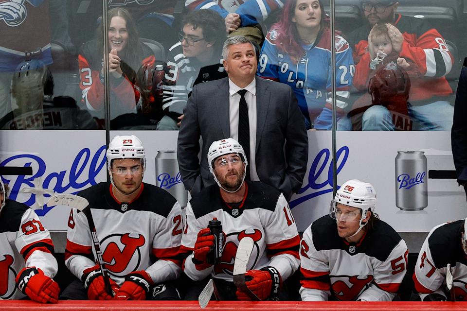 Sheldon Keefe looks on in the third period against the Colorado Avalanche (Isaiah J. Downing-Imagn Images)