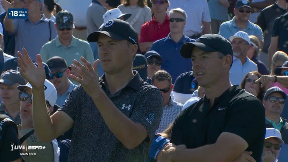 Spieth did not appear overly convinced that McIlroy's tee Attempt on 18 crossed